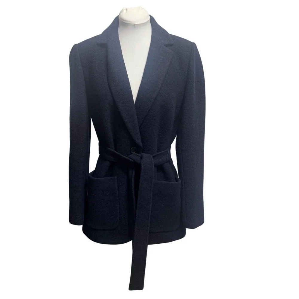 J.Crew Italian Boiled Wool Blazer Coat Womens 4 Navy New  Belted Jacket
